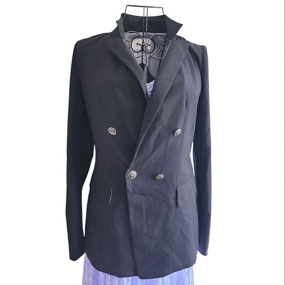 Ryan New York Blue Double-Breasted Blazer Jacket Sz 2 Lined Preppy Dark Academia - Picture 1 of 10